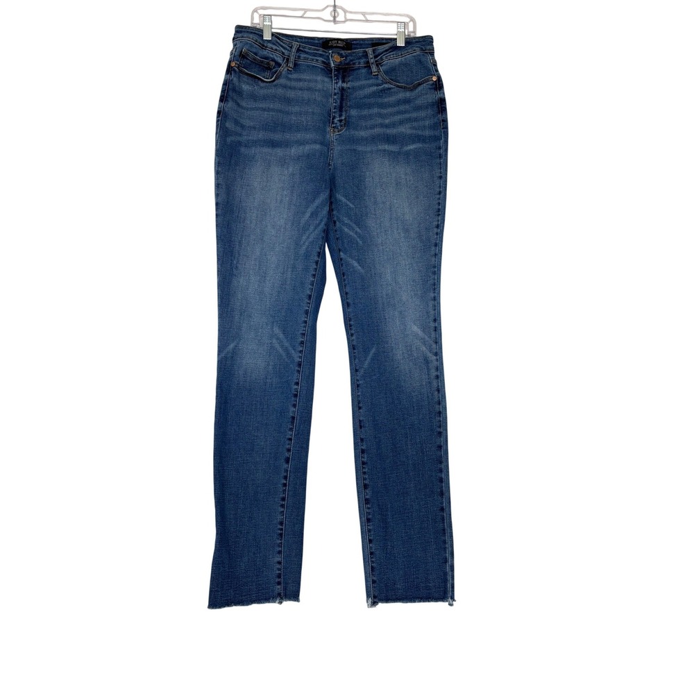 Judy Blue High Rise Straight Leg Raw Hem Jeans Medium Wash JB88541 Size 15/32